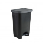 Cubo de pedal 50 L - Plástico negro con tapa gris