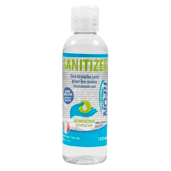 Gel hidroalcohólico de 100 ml para la desinfección de manos sin aclarado, frasco compacto con tapón de válvula y una solución con más del 70 % de alcohol