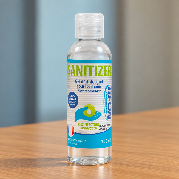 Gel hidroalcohólico de 100 ml con tapón de válvula, solución desinfectante para la higiene de las manos sin agua, sin necesidad de aclarado ni de secado
