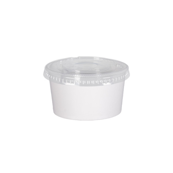 Tazón de cartón blanco con tapa de PET, 230 ml