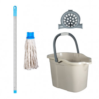 Kit completo de escoba española: cubo doméstico + escurridor + escoba