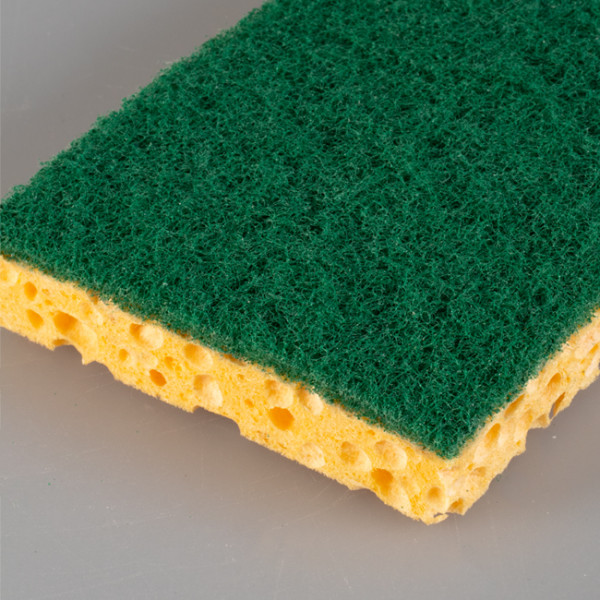 Esponja vegetal grande de espuma amarilla y estropajo abrasivo thouy verde 21E005