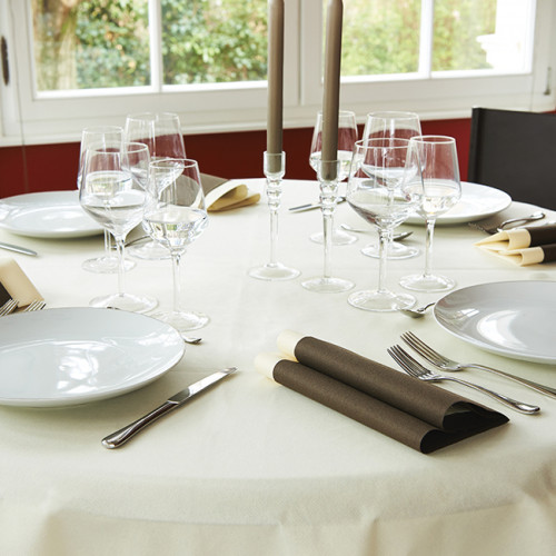 Mantel desechable redondo suave champán marfil 2,40 m.