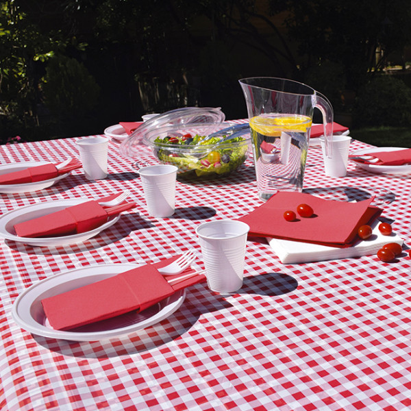 Mantel de papel de cuadros guinga rojo y blanco