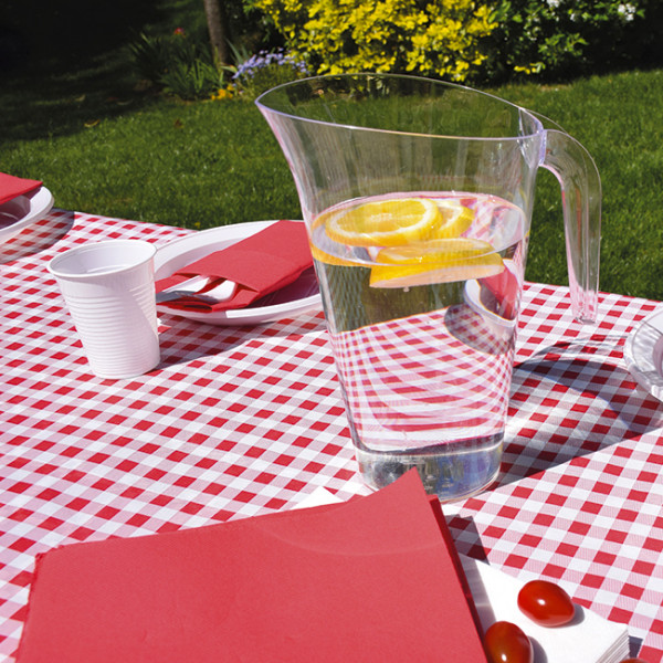 Rollo de mantel de papel barato con decoración de guinga roja y blanca