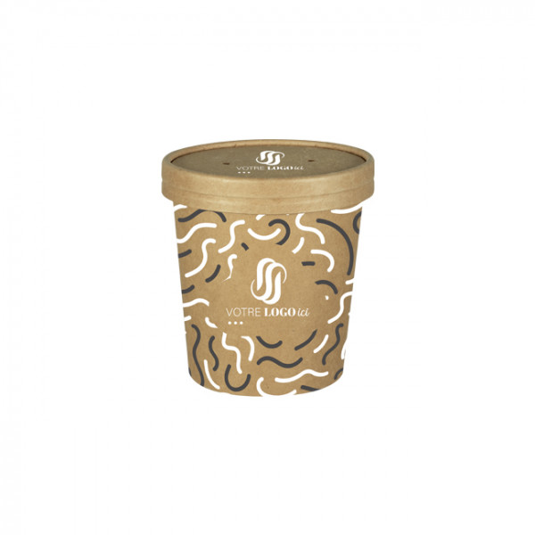 Olla sopera de cartón personalizada con tapa 16 Oz - Impresión en hasta 4 colores