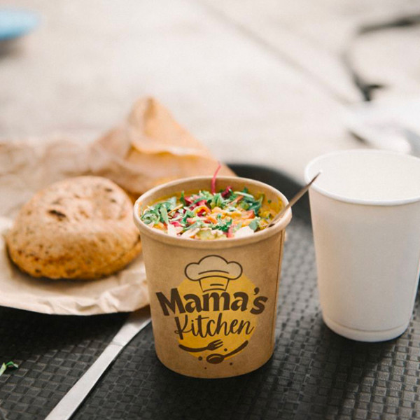 Bandejas de comida con tarrinas de cartón kraft, personalizadas a todo color