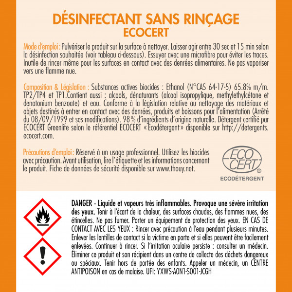 Ecocert 17S003 Thouy detergente desinfectante sin aclarado instrucciones de uso