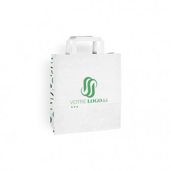 Bolsa de papel blanca personalizada 24 + 10 x 32 cm - Asas planas - Impresión hasta 3 colores