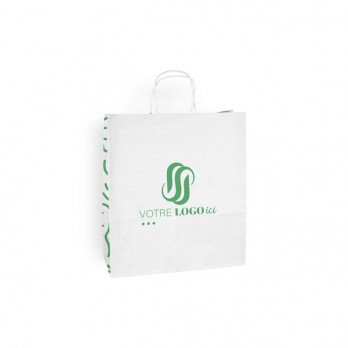 Bolsa de papel personalizada 24 + 10 x 32 cm - Asas retorcidas - Impresión hasta 3 colores - Blanca