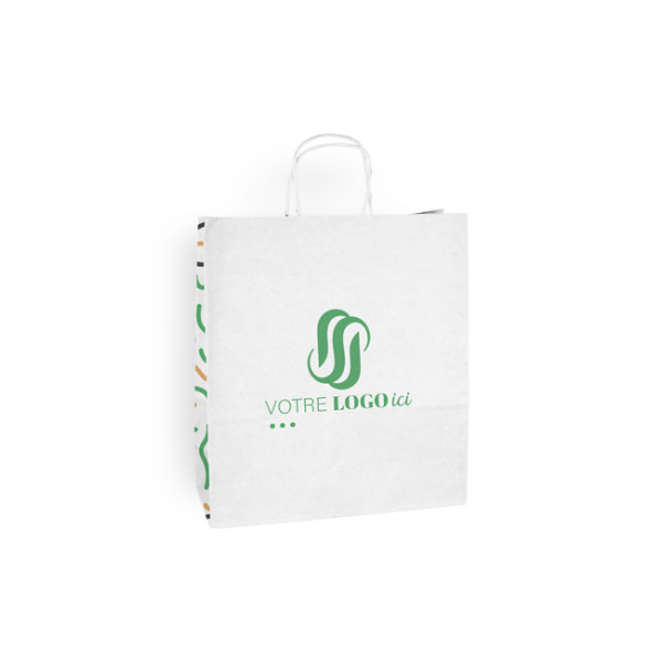 Bolsa de papel personalizada 24 + 10 x 32 cm - Asas retorcidas - Impresión hasta 3 colores - Blanca
