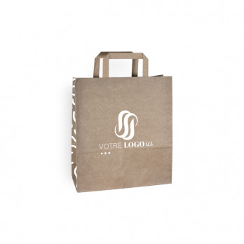 Bolsa de la compra personalizada en papel kraft 24 + 10 x 32 cm - Asas planas - Impresión en hasta 3 colores