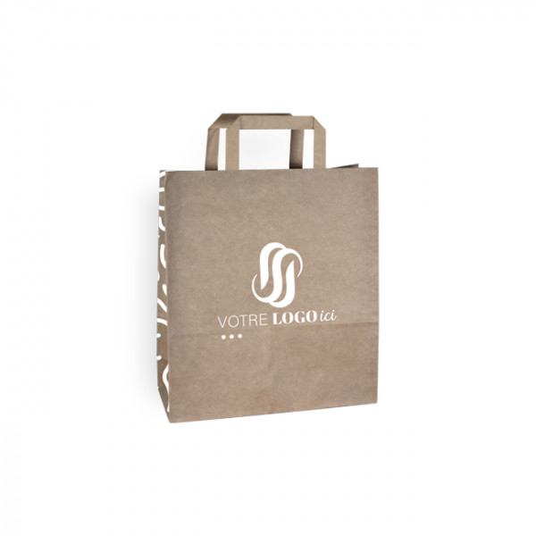 Bolsa de la compra personalizada en papel kraft 24 + 10 x 32 cm - Asas planas - Impresión en hasta 3 colores