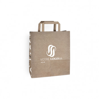 Bolsa de la compra personalizada en papel kraft 24 + 10 x 32 cm - Asas planas - Impresión en hasta 3 colores