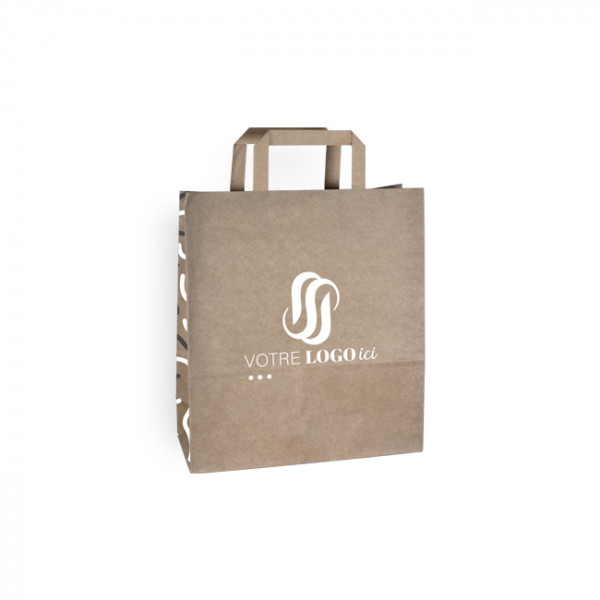 Bolsa de la compra personalizada en papel kraft 24 + 10 x 32 cm - Asas planas - Impresión en hasta 3 colores