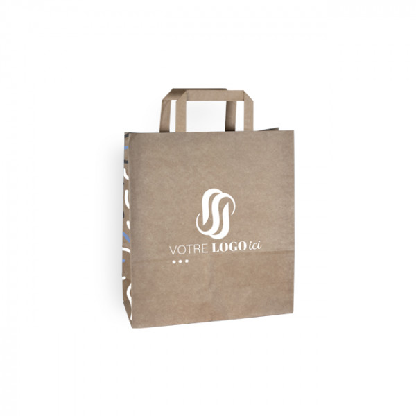 Bolsa de la compra personalizada en papel kraft 24 + 10 x 32 cm - Asas planas - Impresión en hasta 3 colores
