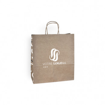 Bolsa de la compra personalizada en papel kraft 24 + 10 x 32 cm - Asas retorcidas - Impresión en hasta 3 colores