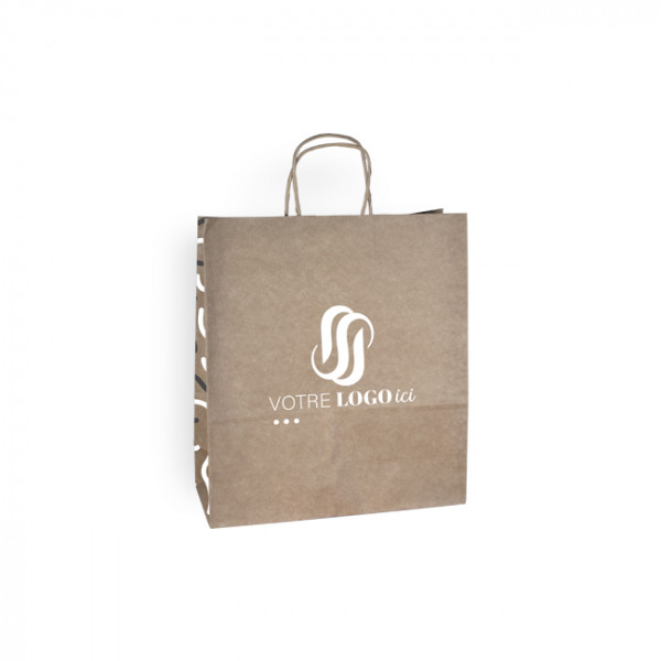 Bolsa de la compra personalizada en papel kraft 24 + 10 x 32 cm - Asas retorcidas - Impresión en hasta 3 colores
