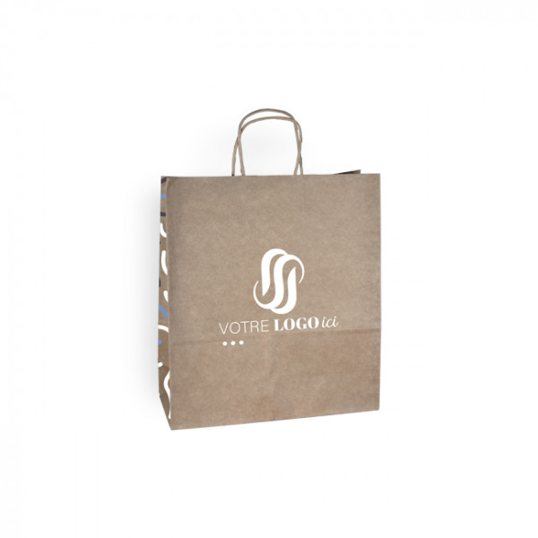 Bolsa de la compra personalizada en papel kraft 24 + 10 x 32 cm - Asas retorcidas - Impresión en hasta 3 colores