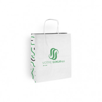 Bolsa de la compra personalizada de papel blanco 26 + 14 x 30 cm - Asas retorcidas - Impresión en hasta 3 colores
