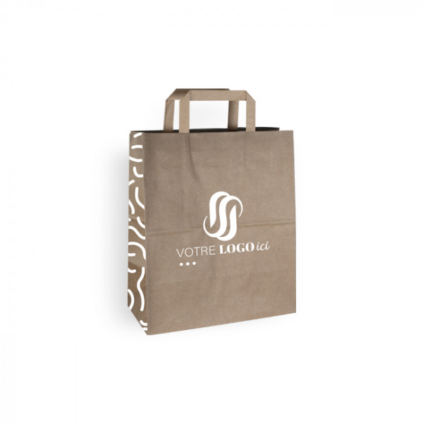 Bolsa de la compra personalizada en papel kraft 26 + 14 x 30 cm - Asas planas - Impresión en hasta 3 colores
