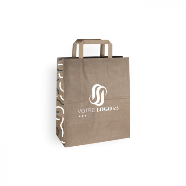 Bolsa de la compra personalizada en papel kraft 26 + 14 x 30 cm - Asas planas - Impresión en hasta 3 colores
