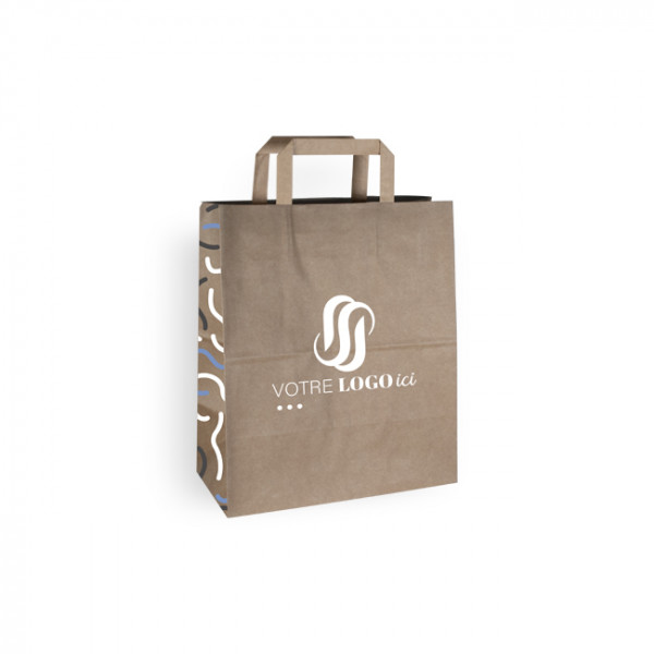 Bolsa de la compra personalizada en papel kraft 26 + 14 x 30 cm - Asas planas - Impresión en hasta 3 colores