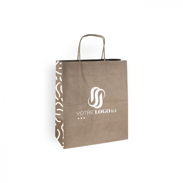 Bolsa de la compra personalizada en papel kraft 26 + 14 x 30 cm - Asas retorcidas - Impresión en hasta 3 colores