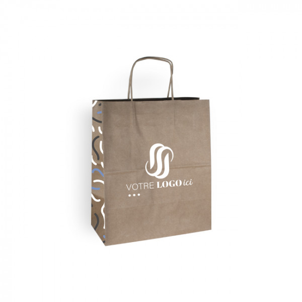 Bolsa de la compra personalizada en papel kraft 26 + 14 x 30 cm - Asas retorcidas - Impresión en hasta 3 colores
