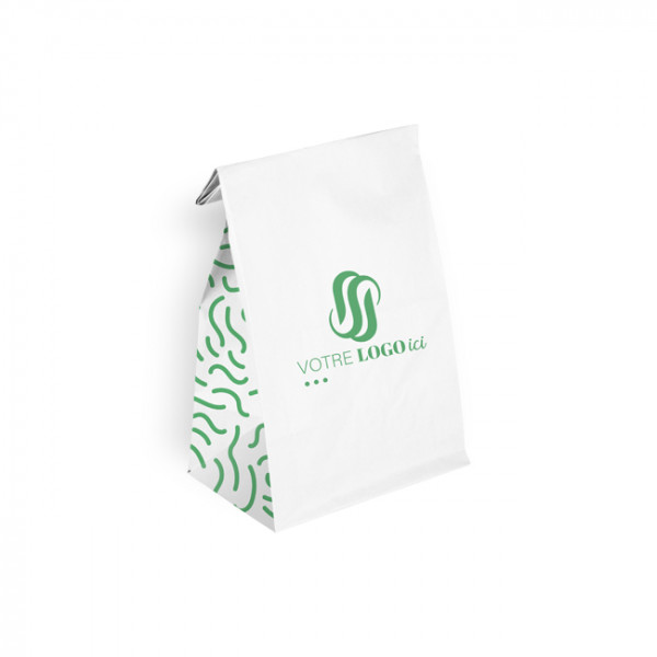 Bolsa SOS personalizada en papel blanco 32 + 16 x 34,5 cm - Impresión hasta en 3 colores