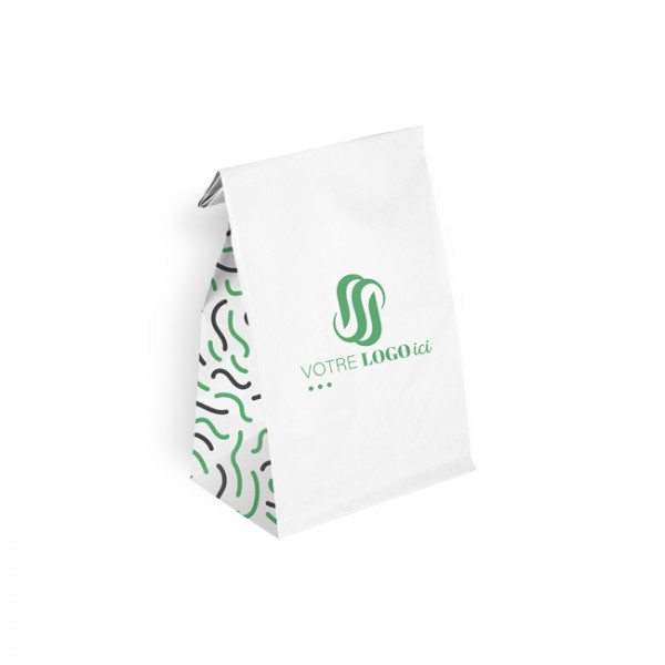 Bolsa SOS personalizada en papel blanco 32 + 16 x 34,5 cm - Impresión hasta en 3 colores