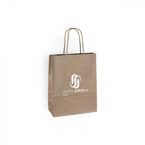 Bolsa de mano personalizada en papel kraft 18 + 8 x 24 cm -Asas trenzadas - Impresión en 1 color o cuatricromía