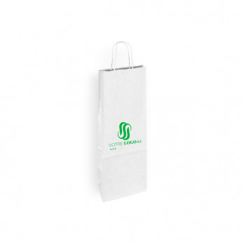 Bolsa personalizada para botellas de papel blanco 18 + 8 x 39 cm - Asas retorcidas - Impresión en 1 ó 4 colores