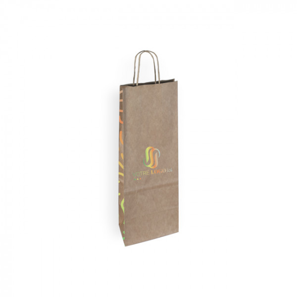 Bolsa personalizada para botellas en papel kraft 18 + 8 x 39 cm - Asas retorcidas - Impresión en 1 color o cuatricromía