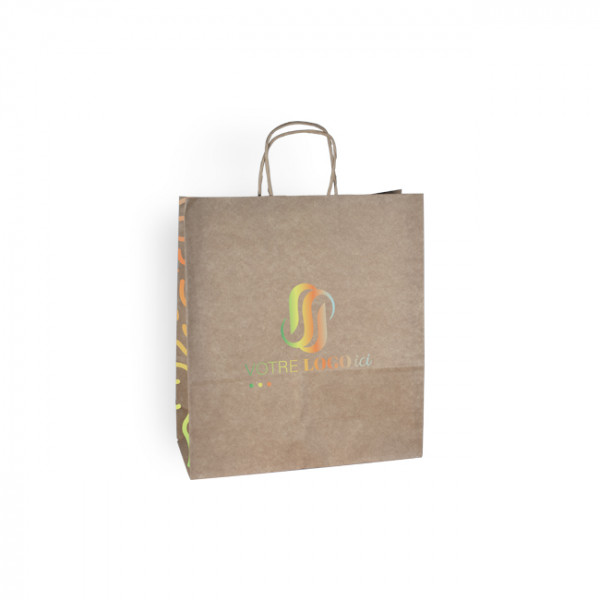 Bolsa de la compra personalizada en papel kraft 24 + 11 x 32 cm - Asas trenzadas - Impresión en 1 color o cuatricromía