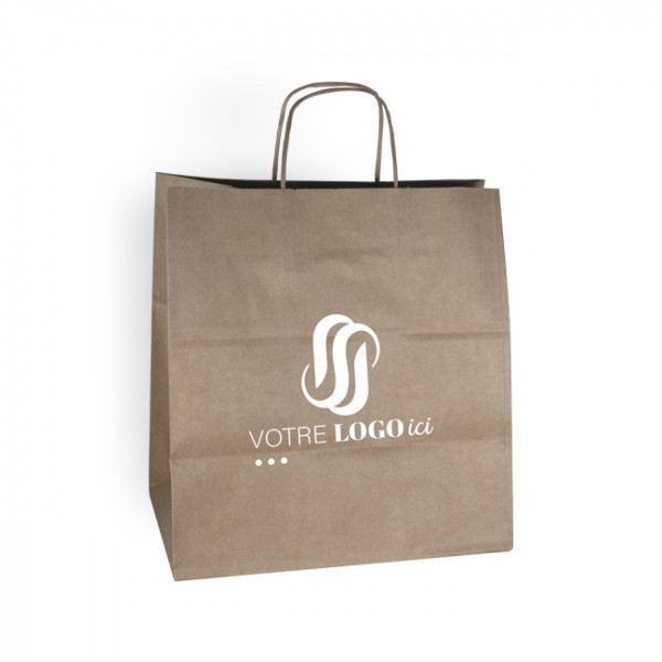 Bolsa de la compra personalizada en papel kraft 31 + 20 x 32 cm -Asas trenzadas -Impresión a 1 color o cuatricromía