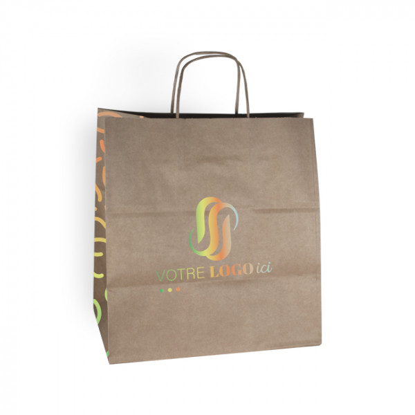 Bolsa de la compra personalizada en papel kraft 31 + 20 x 32 cm -Asas trenzadas - Impresión a 1 color o cuatricromía