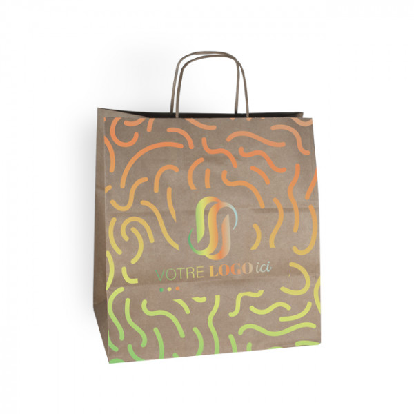Bolsa de la compra personalizada en papel kraft 31 + 20 x 32 cm -Asas trenzadas -Impresión a 1 color o cuatricromía