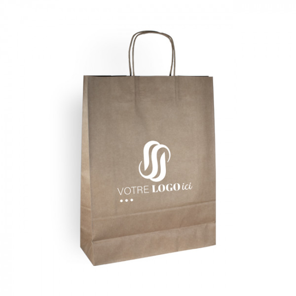 Bolsa de la compra personalizada en papel kraft 32 + 11 x 42 cm -Asas trenzadas -Impresión a 1 color o cuatricromía