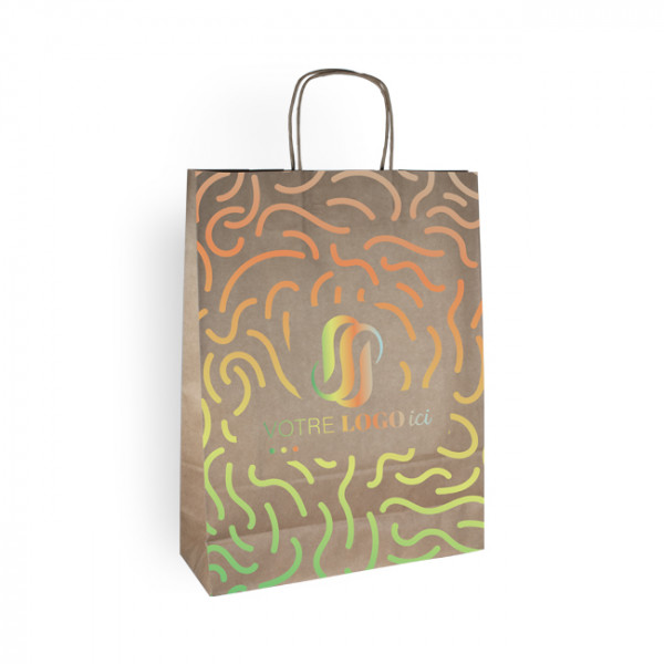 Bolsa de la compra personalizada en papel kraft 32 + 11 x 42 cm -Asas trenzadas -Impresión a 1 color o cuatricromía