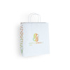 Bolsa de mano personalizada en papel blanco 27 + 16 x 31 cm - Asas trenzadas - Impresión en 1 color o cuatricromía