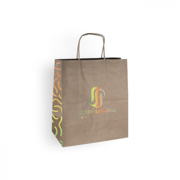 Bolsa de la compra personalizada en papel kraft 27 + 16 x 31 cm -Asas trenzadas -Impresión a 1 color o cuatricromía