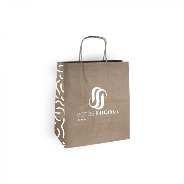 Bolsa de la compra personalizada en papel kraft 26 + 17 x 28 cm - Asas retorcidas - Impresión en hasta 3 colores