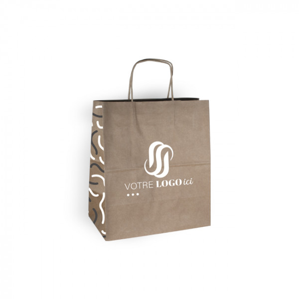 Bolsa de la compra personalizada en papel kraft 26 + 17 x 28 cm - Asas retorcidas - Impresión en hasta 3 colores