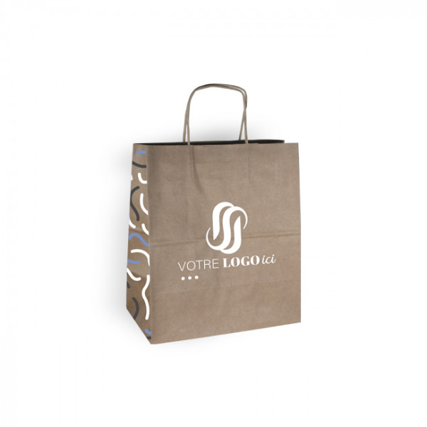 Bolsa de la compra personalizada en papel kraft 26 + 17 x 28 cm - Asas retorcidas - Impresión en hasta 3 colores