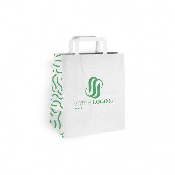 Bolsa de la compra personalizada en papel blanco 26 + 20 x 30 cm - Asas planas - Impresión en hasta 3 colores