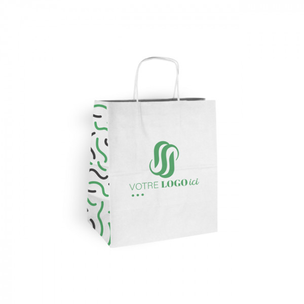 Bolsa de la compra personalizada de papel blanco 26 + 20 x 30 cm - Asas retorcidas - Impresión en hasta 3 colores