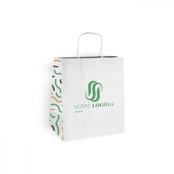 Bolsa de la compra personalizada de papel blanco 26 + 20 x 30 cm - Asas retorcidas - Impresión en hasta 3 colores