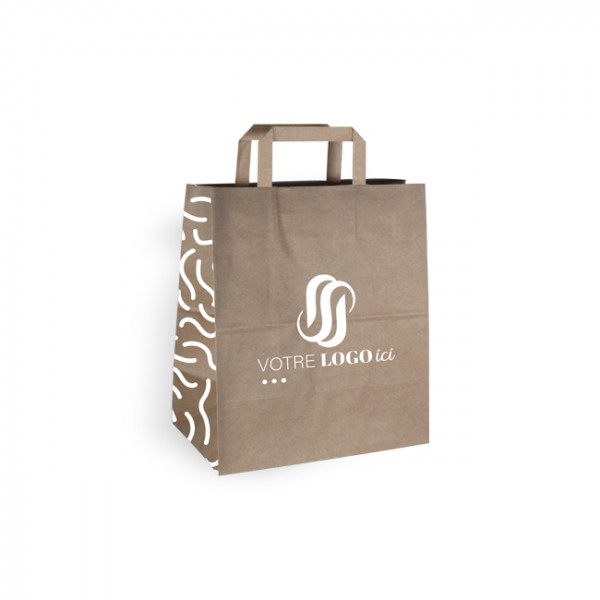 Bolsa de la compra personalizada en papel kraft 26 + 20 x 30 cm - Asas planas - Impresión en hasta 3 colores