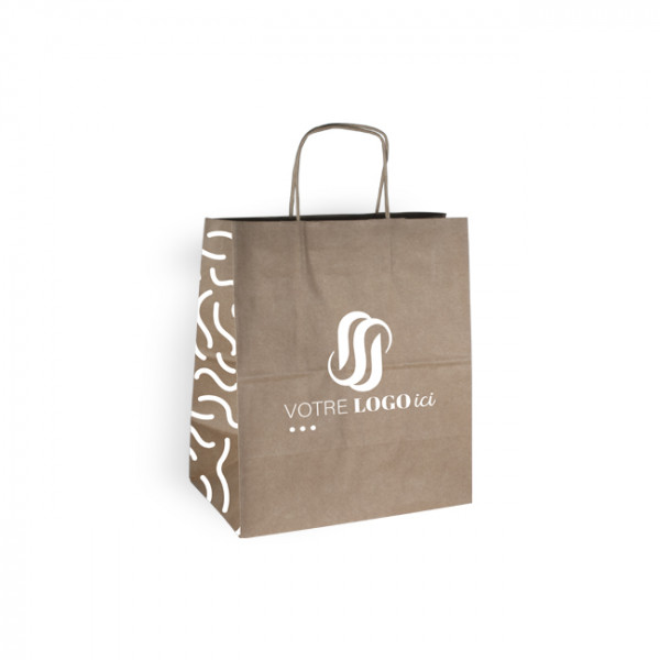 Bolsa de la compra personalizada en papel kraft 26 + 20 x 30 cm - Asas retorcidas - Impresión en hasta 3 colores